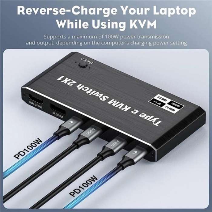 K7 With 3 USB 2.0 Ports 8K 60Hz HD / DP 100W PD Charging Type C KVM Switcher