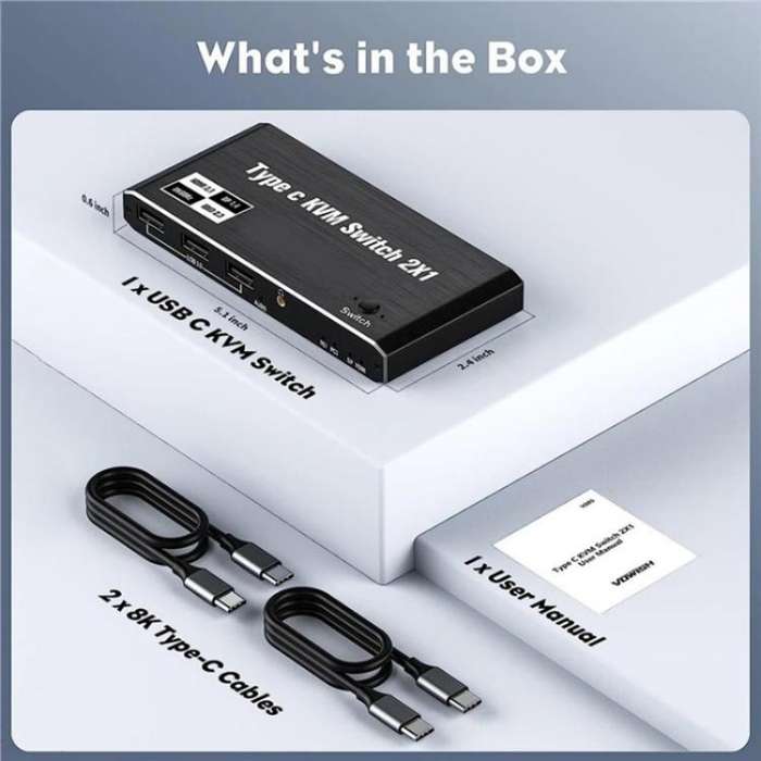 K7 With 3 USB 2.0 Ports 8K 60Hz HD / DP 100W PD Charging Type C KVM Switcher
