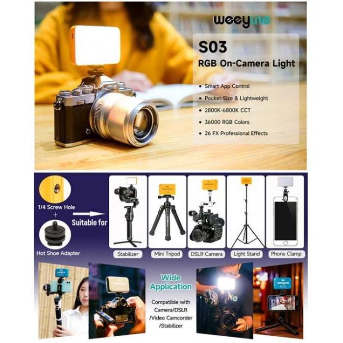 Weeylite S03 Portable RGB Light Video Live Streaming Photography Full Color Fill Light(Grey)