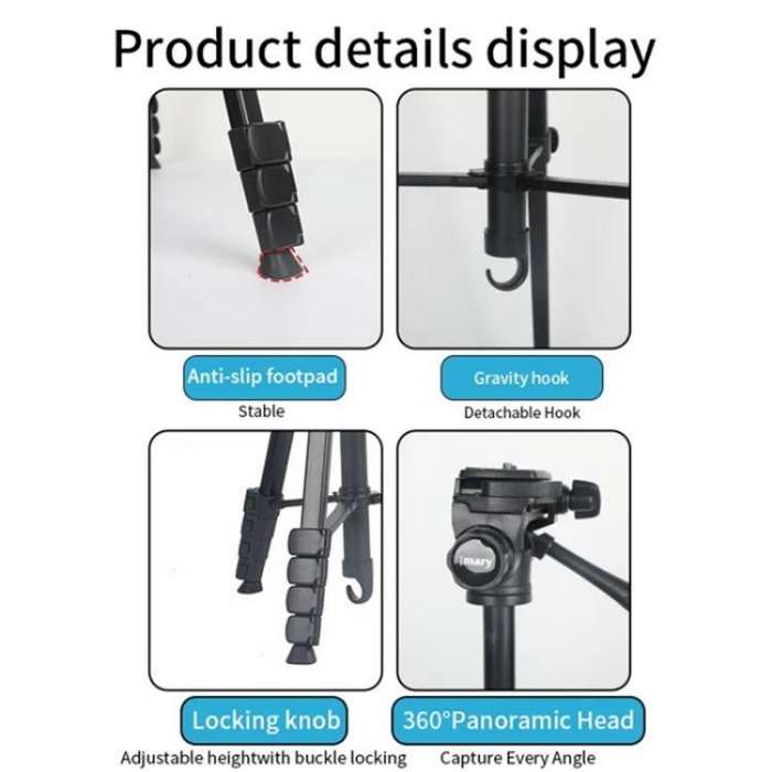 JMARY KP-2201 Portable 1.7m Adjustable Stand Smartphone / Camera Live Photography Tripod