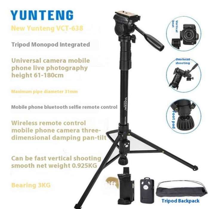 YUNTENG 638 Aluminum Alloy Extendable Stand Phone Holder Camera Tripod Monopod