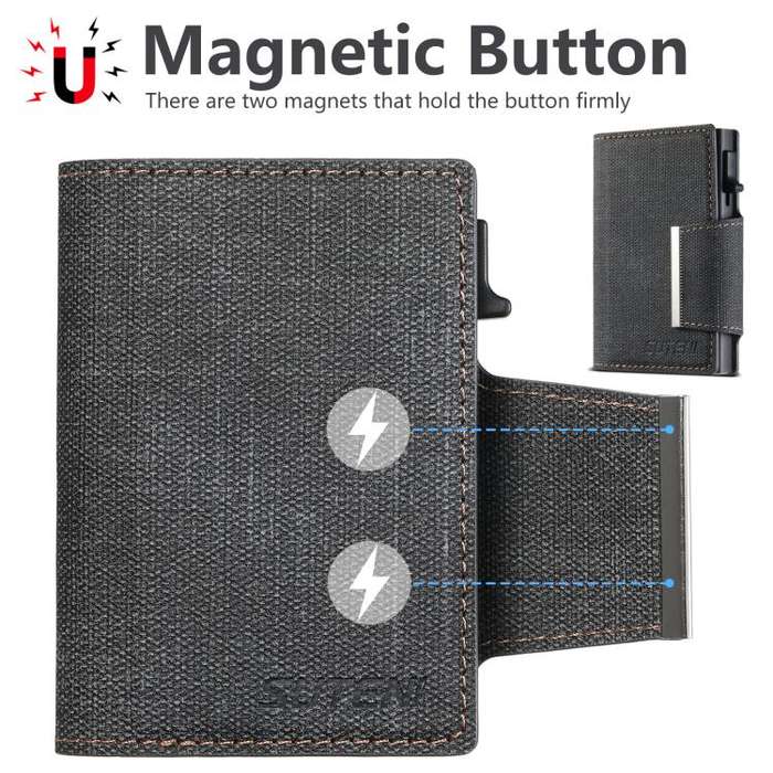 Suteni Denim Buckle Button Automatically Pops Out the Card Box(Black)