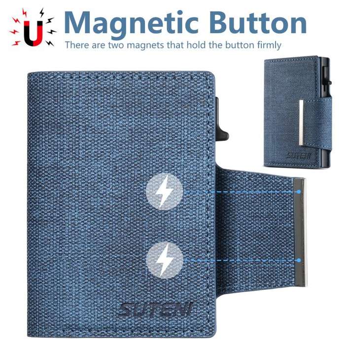 Suteni Denim Buckle Button Automatically Pops Out the Card Box(Blue)