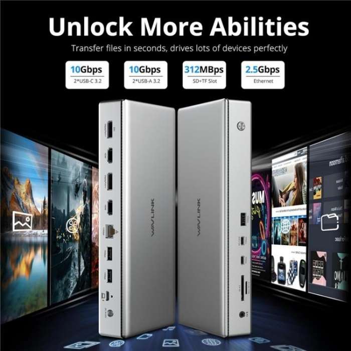 WAVLINK WL-UG75PD1-DH2 USB-C / Type-C Displaylink DL7400 Docking Station Support Quad Display(US ...