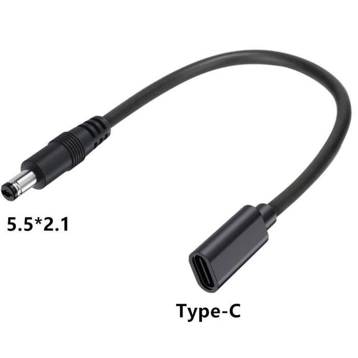 JUNSUNMAY 5V 3A DC 5.5mm x 2.1mm Male to Type-C Female Power Extension Charge Cord, Length:25cm