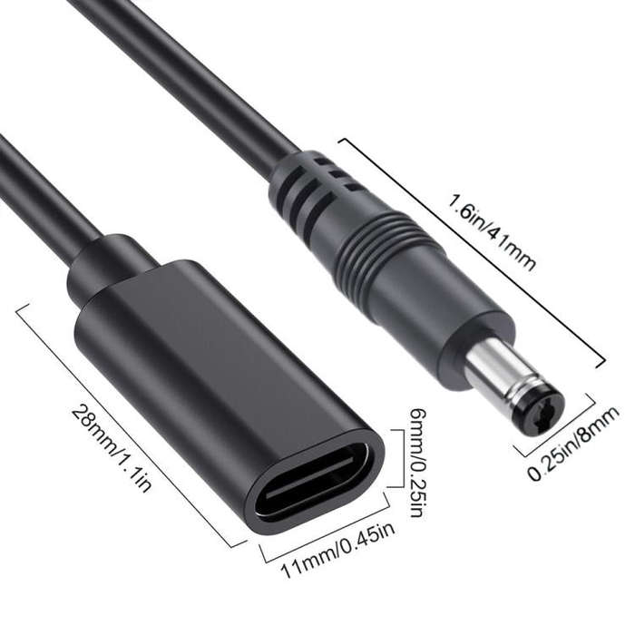 JUNSUNMAY 5V 3A DC 5.5mm x 2.1mm Male to Type-C Female Power Extension Charge Cord, Length:25cm