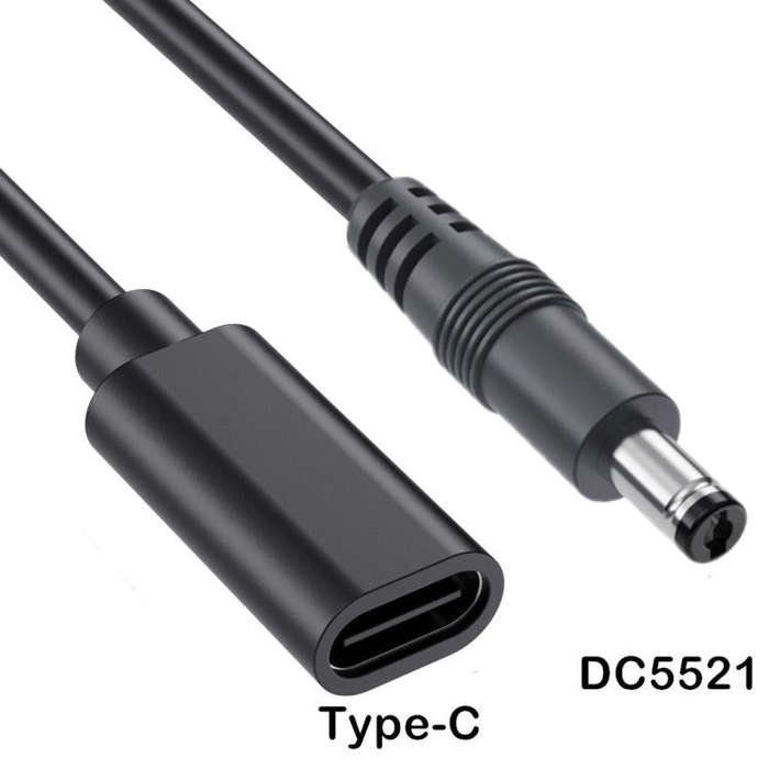 JUNSUNMAY 5V 3A DC 5.5mm x 2.1mm Male to Type-C Female Power Extension Charge Cord, Length:25cm