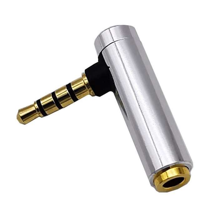 JUNSUNMAY 90 Degree Right Angle 3.5mm TRRS Male to Female Audio Adapter Connector(Silver)