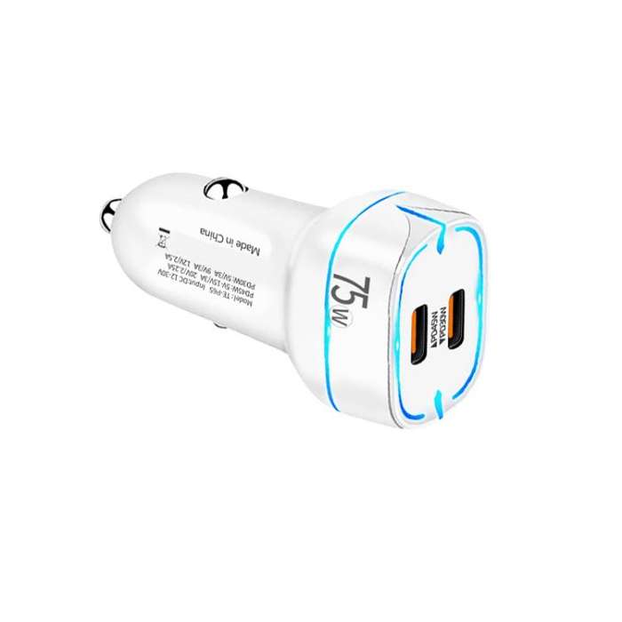 PD45W + PD30W Dual Port Type-C Car Charger with USB-C to USB-C Data Cable(White)