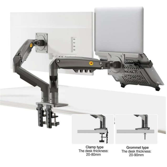 NORTH BAYOU F160-FP Tray Dual Arm Bracket Monitor Desk Mount Adjustable Laptop Holder(Black)