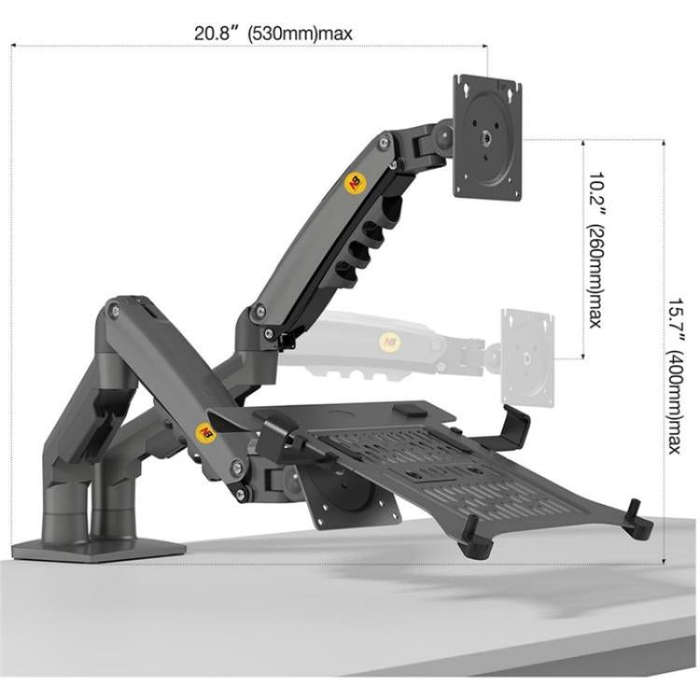 NORTH BAYOU F160-FP Tray Dual Arm Bracket Monitor Desk Mount Adjustable Laptop Holder(White)