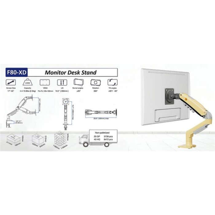 NORTH BAYOU F80 Adjustable Height Monitor Arm 17-30 Inch Displays Desk Mount Stand(Green)