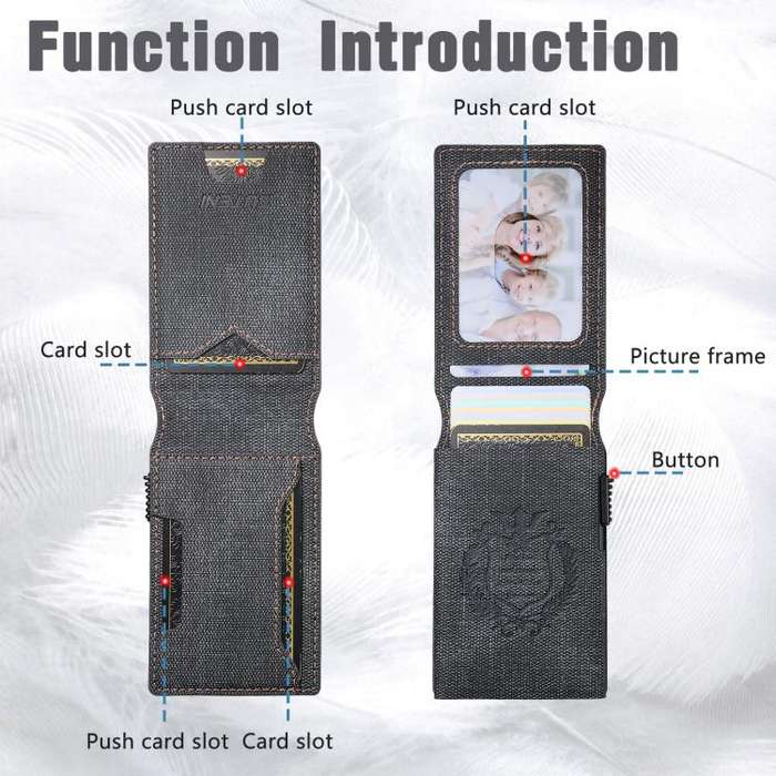 The Suteni denim pattern button automatically pops out the veneered printed card box(Black)