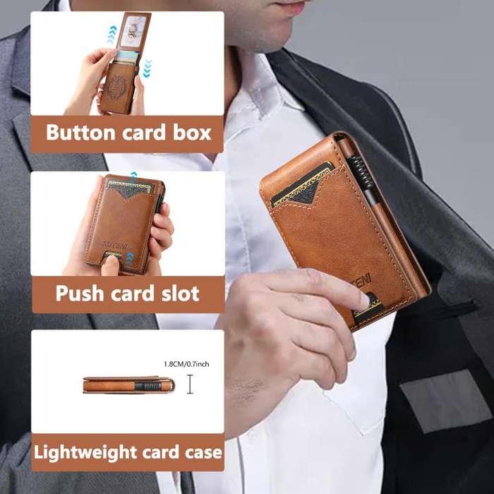 The Suteni oil wax pattern button automatically pops out the veneered printed card box(Brown)