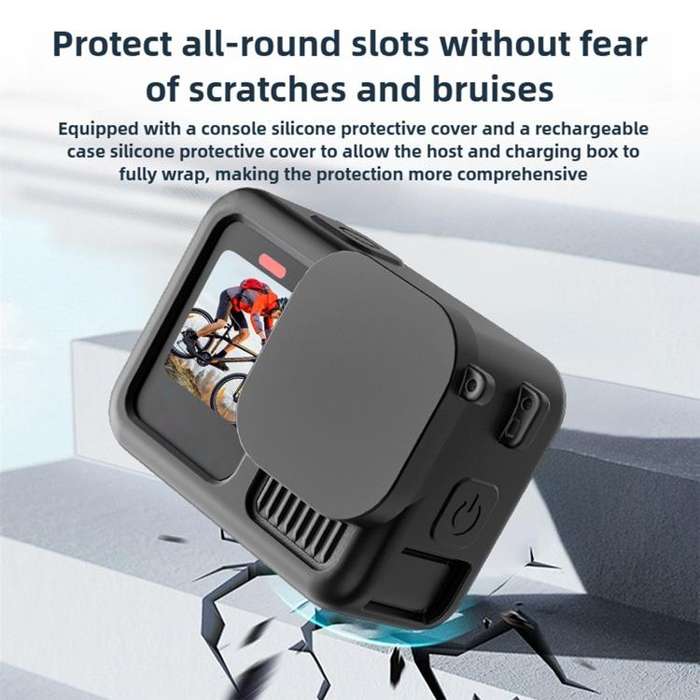 For GoPro HERO13 Black Silicone Protective Case with Wrist Strap & Lens Cover & Side Interface Cover
