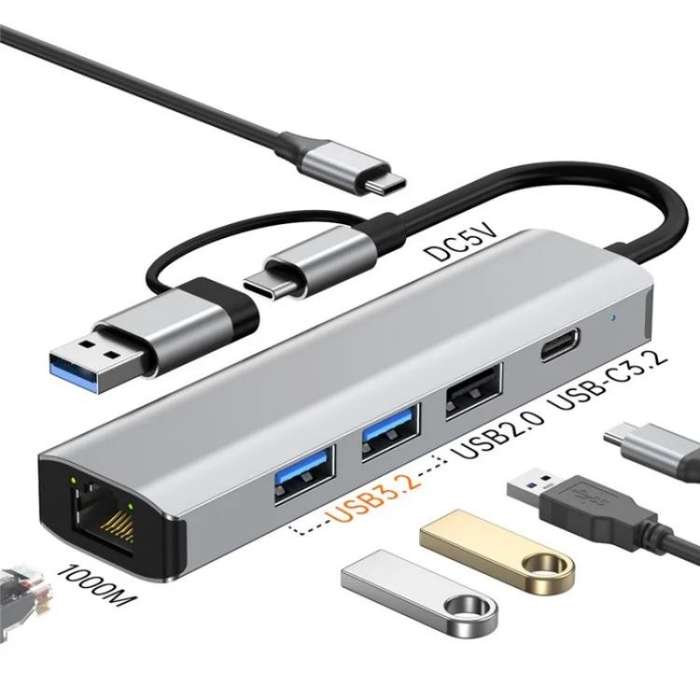 2501 RJ45 Gigabit Network Card Converter USB-C / USB to Ethernet Adapter