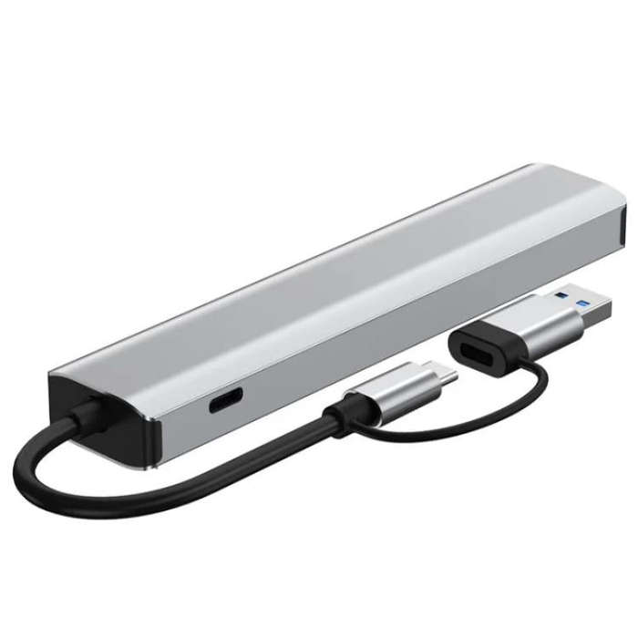 2509 RJ45, USB3.0, USB2.0, USB-C2.0, 3.5mm, DC5V, SD / TF Card Reader Adapter USB-C / USB Hub