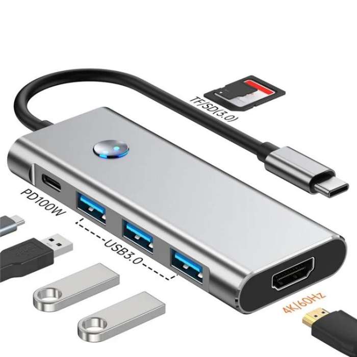 2425 7 In 1 Type-C Hub USB 3.0 PD 100W 4K HD Adapter For Laptops