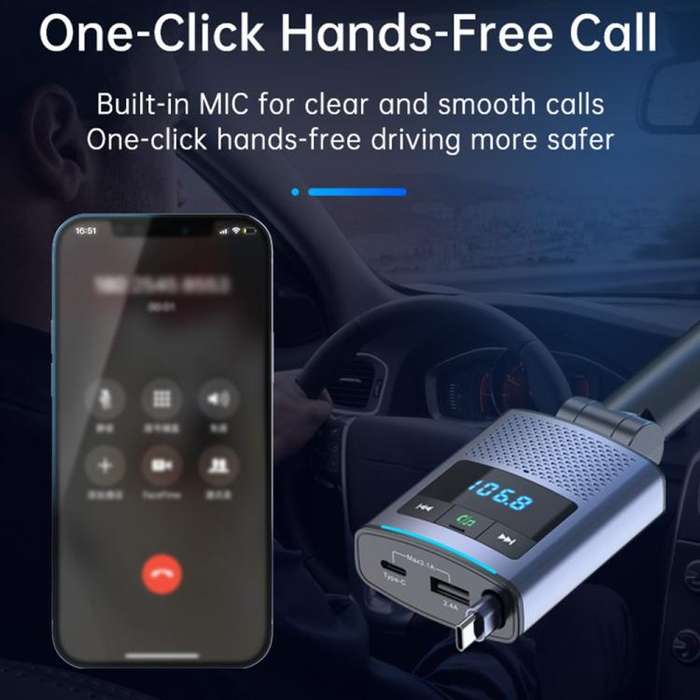 BC99 With Retractable Cable FM Transmitter PD 65W Fast Charging Laptop Phone Car Charger