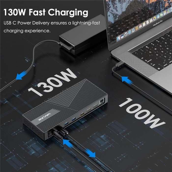WAVLINK UG69PD24 12-in-1 PD 100W Charging Displaylink Docking Station For Thunderbolt 4 / 3(EU Plug)