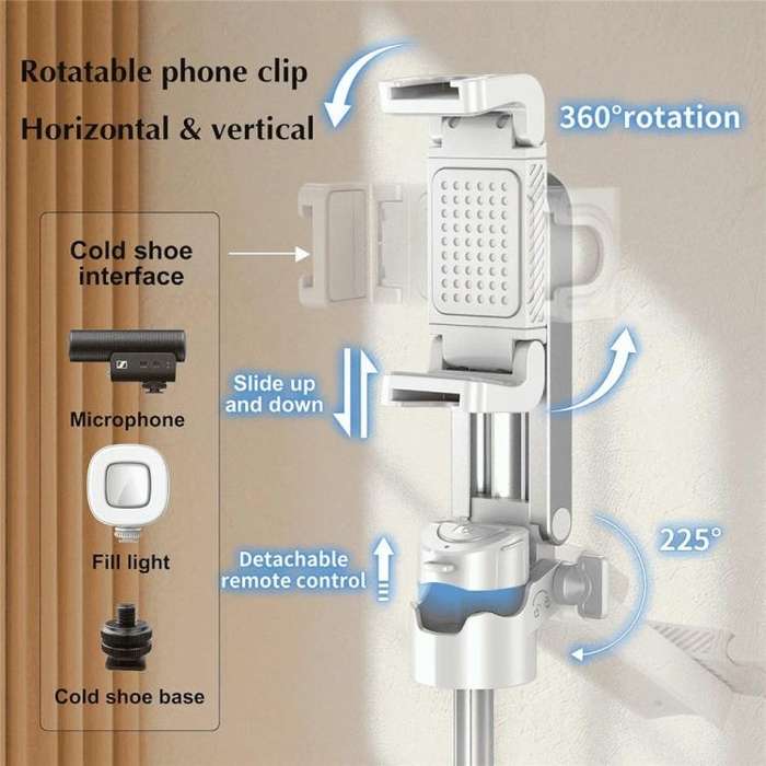 Jmary MT-18 Extendable Phone Holder Wireless Control Mini Phone Selfie Stick Tripod(White)