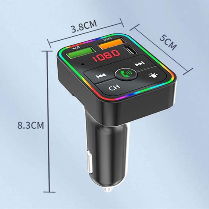 PDF2 With Ambient Light Fast Charger FM Transmitter Bluetooth Hands Free Call MP3 Player