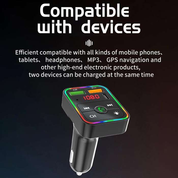 PDF2 With Ambient Light Fast Charger FM Transmitter Bluetooth Hands Free Call MP3 Player