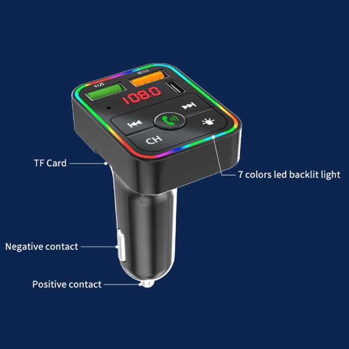 PDF2 With Ambient Light Fast Charger FM Transmitter Bluetooth Hands Free Call MP3 Player