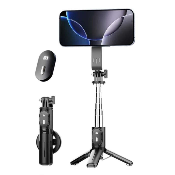 P08Y Pro Portable Travel Selfie Stick Tripod Mini Magsafe Phone Stand with Remote Control(Black)