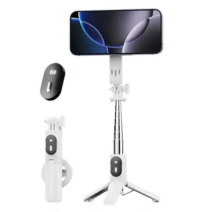 P08Y Pro Portable Travel Selfie Stick Tripod Mini Magsafe Phone Stand with Remote Control(White)