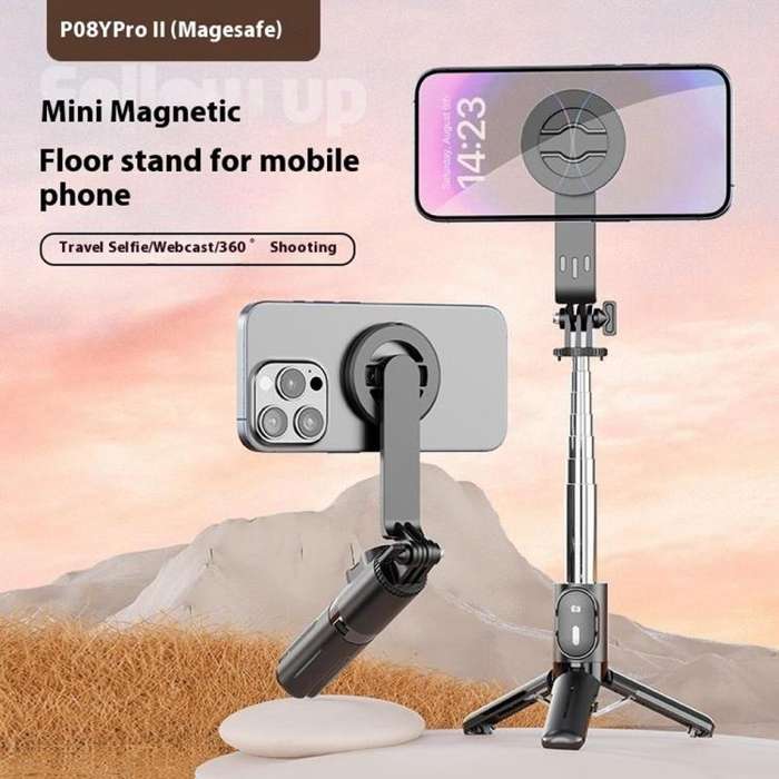 P08Y Pro Portable Travel Selfie Stick Tripod Mini Magsafe Phone Stand with Remote Control(Black)