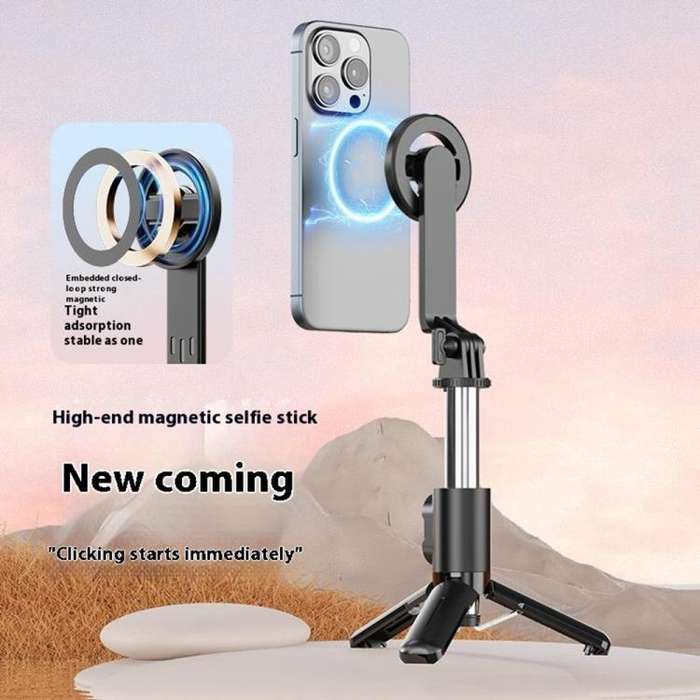 P08Y Pro Portable Travel Selfie Stick Tripod Mini Magsafe Phone Stand with Remote Control(Black)
