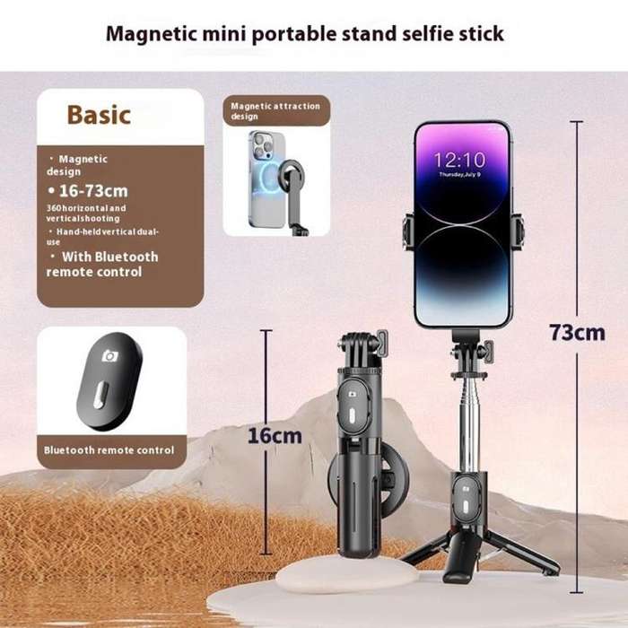 P08Y Pro Portable Travel Selfie Stick Tripod Mini Magsafe Phone Stand with Remote Control(Black)