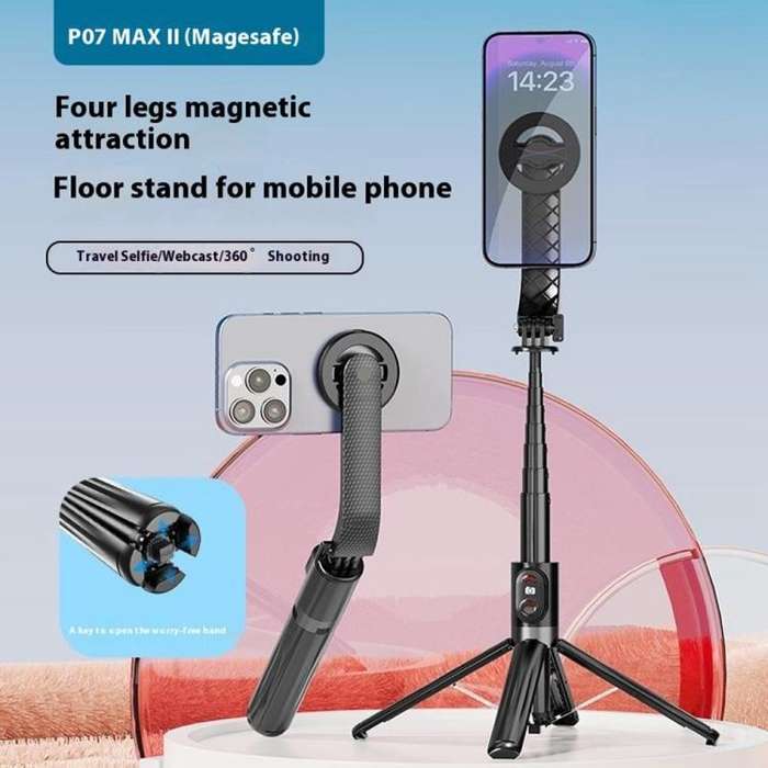 P07 Max Extendable Four-legged Stand Magnetic Phone Selfie Stick with Bluetooth Remote Control(Wh...