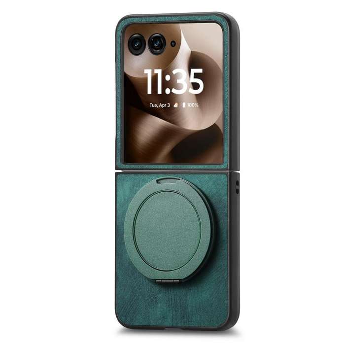 For Motorola Moto Razr 50 Ultra Retro Leather Rotation Round Holder Phone Case(Green)