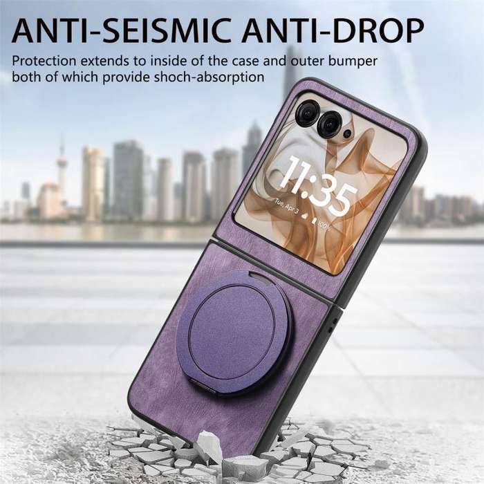 For Motorola Moto Razr 60 Retro Leather Rotation Round Holder Phone Case(Purple)