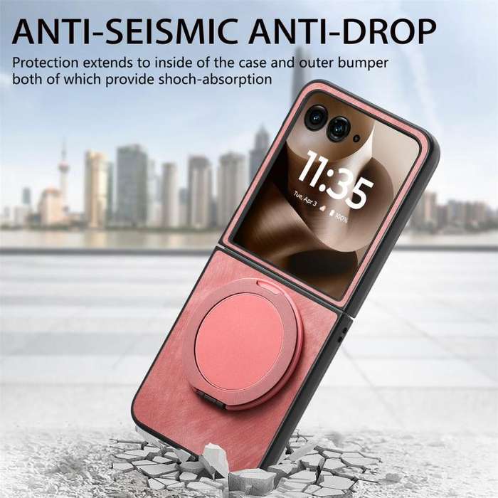 For Motorola Moto Razr 40 Ultra Retro Leather Rotation Round Holder Phone Case(Pink)