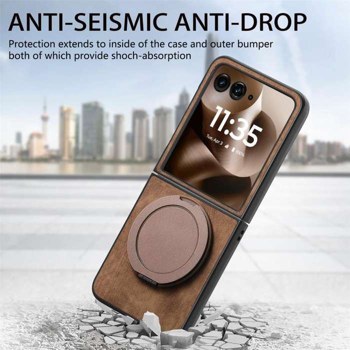 For Motorola Moto Razr 40 Ultra Retro Leather Rotation Round Holder Phone Case(Brown)