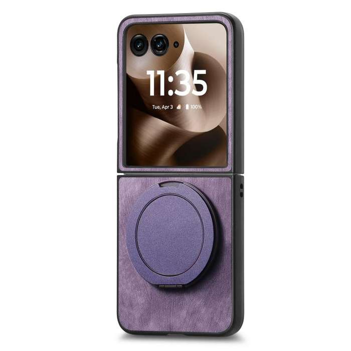 For Motorola Moto Razr 40 Ultra Retro Leather Rotation Round Holder Phone Case(Purple)