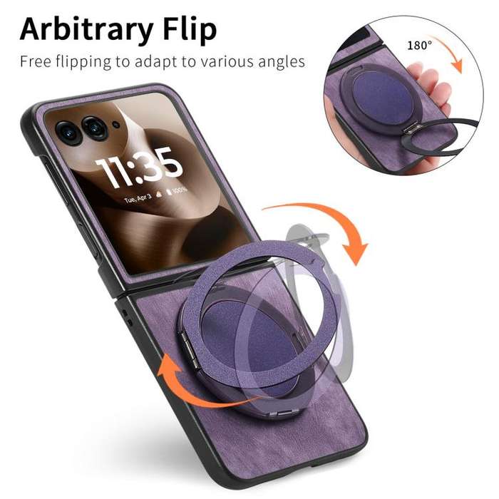 For Motorola Moto Razr 40 Ultra Retro Leather Rotation Round Holder Phone Case(Purple)