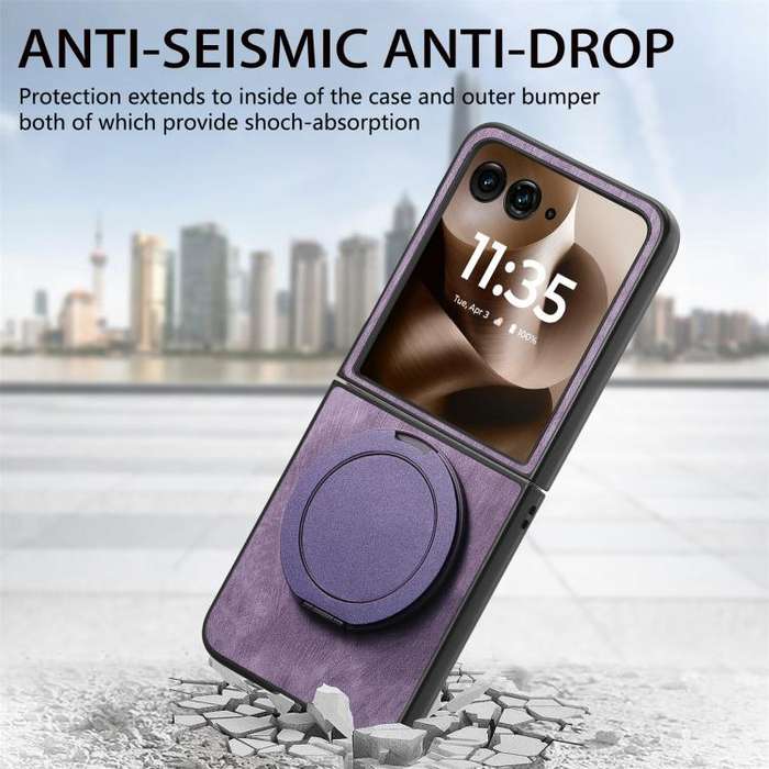 For Motorola Moto Razr 40 Ultra Retro Leather Rotation Round Holder Phone Case(Purple)