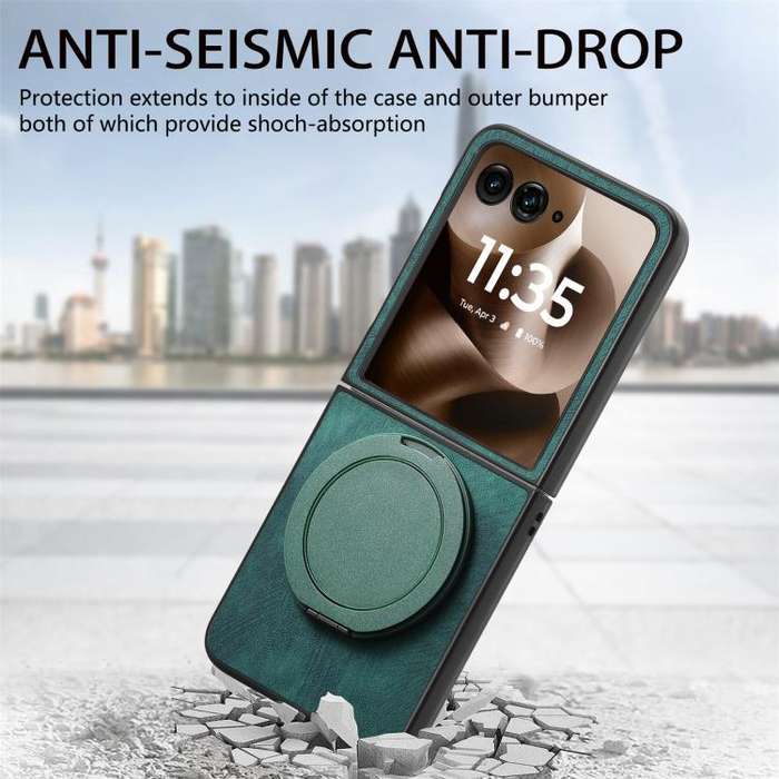 For Motorola Moto Razr 40 Ultra Retro Leather Rotation Round Holder Phone Case(Green)