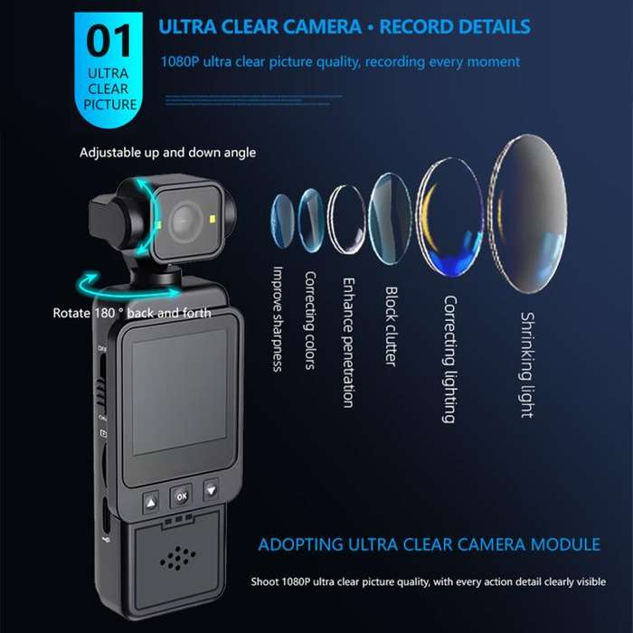 1080P Ultra-HD Clip Pocket Vlog Camera WiFi Portable Video Recorder Camera(Black)