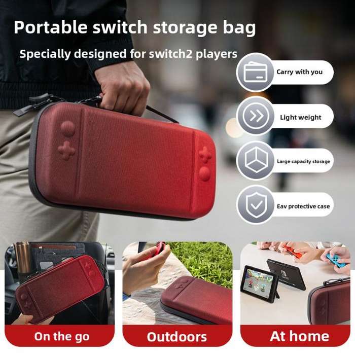 For Nintendo Switch 2 Portable Game Console Hard Case Storage Protective Bag(Black Red Gradient)