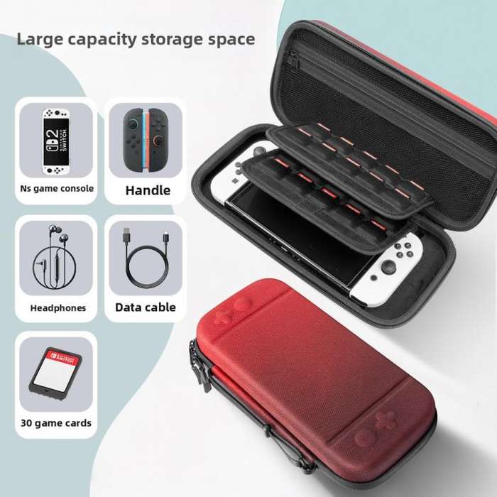 For Nintendo Switch 2 Portable Game Console Hard Case Storage Protective Bag(Black Red Gradient)