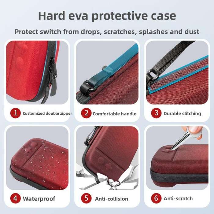 For Nintendo Switch 2 Portable Game Console Hard Case Storage Protective Bag(Black Red Gradient)