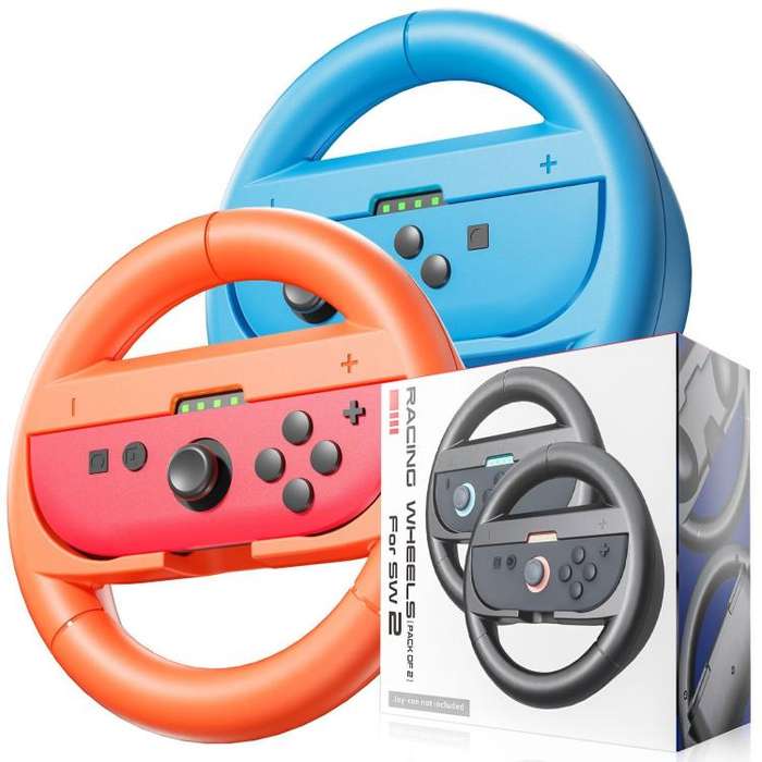 For Nintendo Switch 2 Left And Right Handle Racing Steering Wheel Grips Set(Orange Blue)