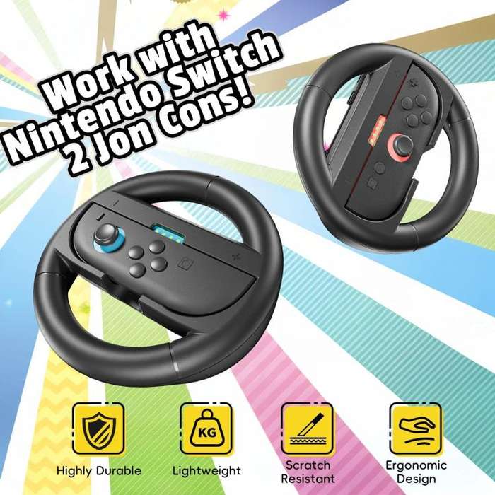 For Nintendo Switch 2 Left And Right Handle Racing Steering Wheel Grips Set(Black)
