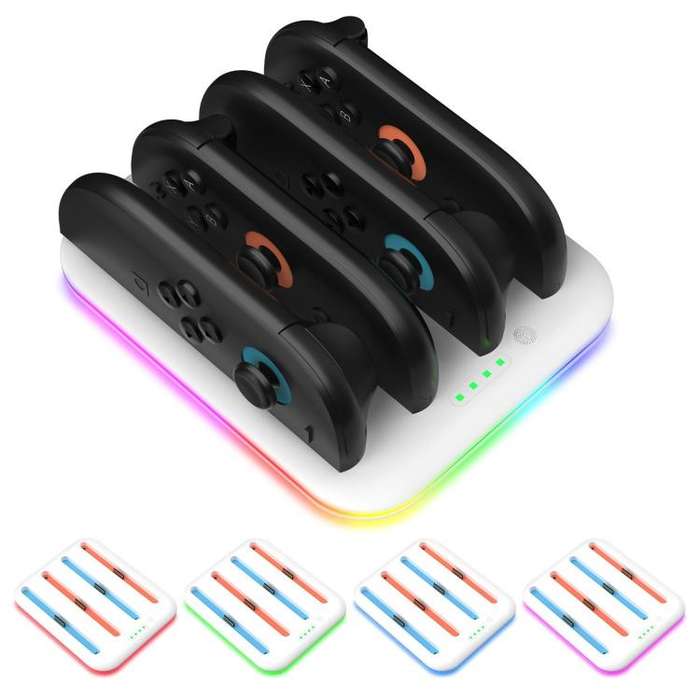 For Nintendo Switch 2 Game Handle 4 Seat Horizontal Charging Cradle With RGB Dazzling Lights(White)