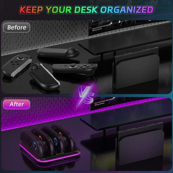 For Nintendo Switch 2 Game Handle 4 Seat Horizontal Charging Cradle With RGB Dazzling Lights(White)